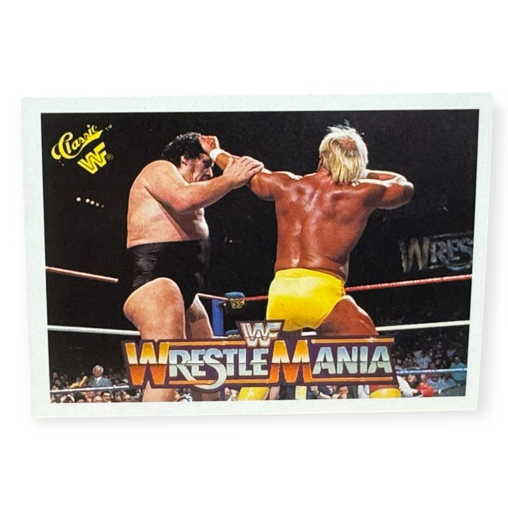 Classic 1990 WWF WrestleMania Hulk Hogan & Andre Giant Brow Beating Trading Card